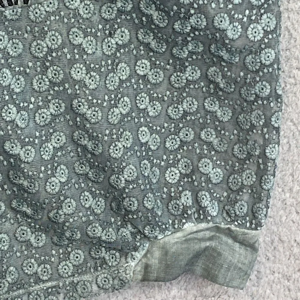 Linen Lagenlook Cottagecore Size XL Ombre Green Floral Tunic Button Front Top